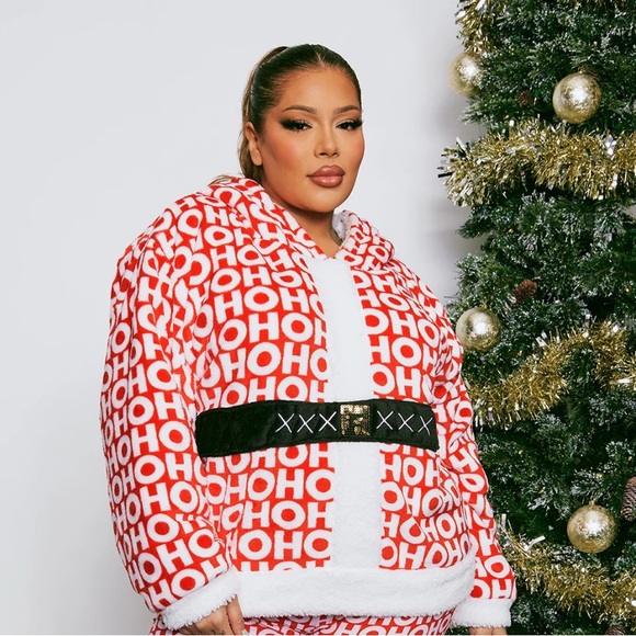 Weekending sz os red white ho ho ho santa christmas overside hoodie pjs - Picture 2 of 5